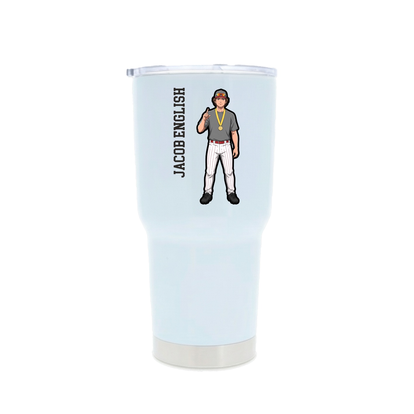30oz Stainless Steel Tumbler — Name Vertical in White