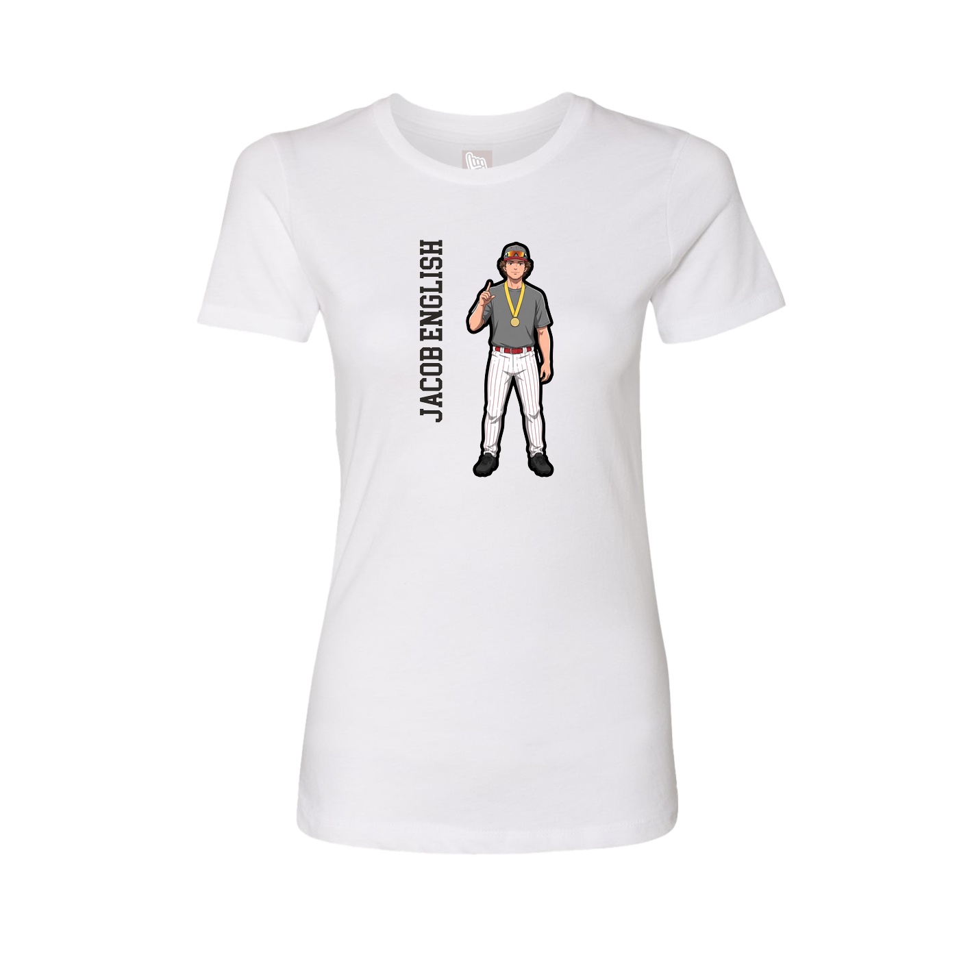 Womens Tee — Name Vertical in White