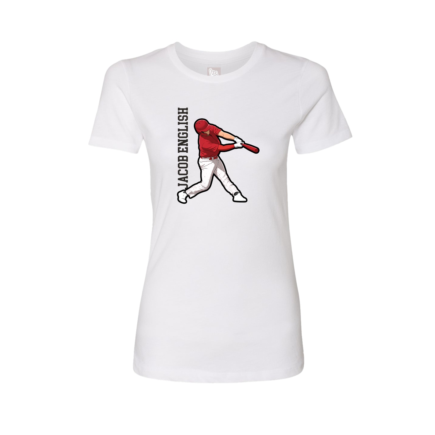 Womens Tee — Name Vertical in White