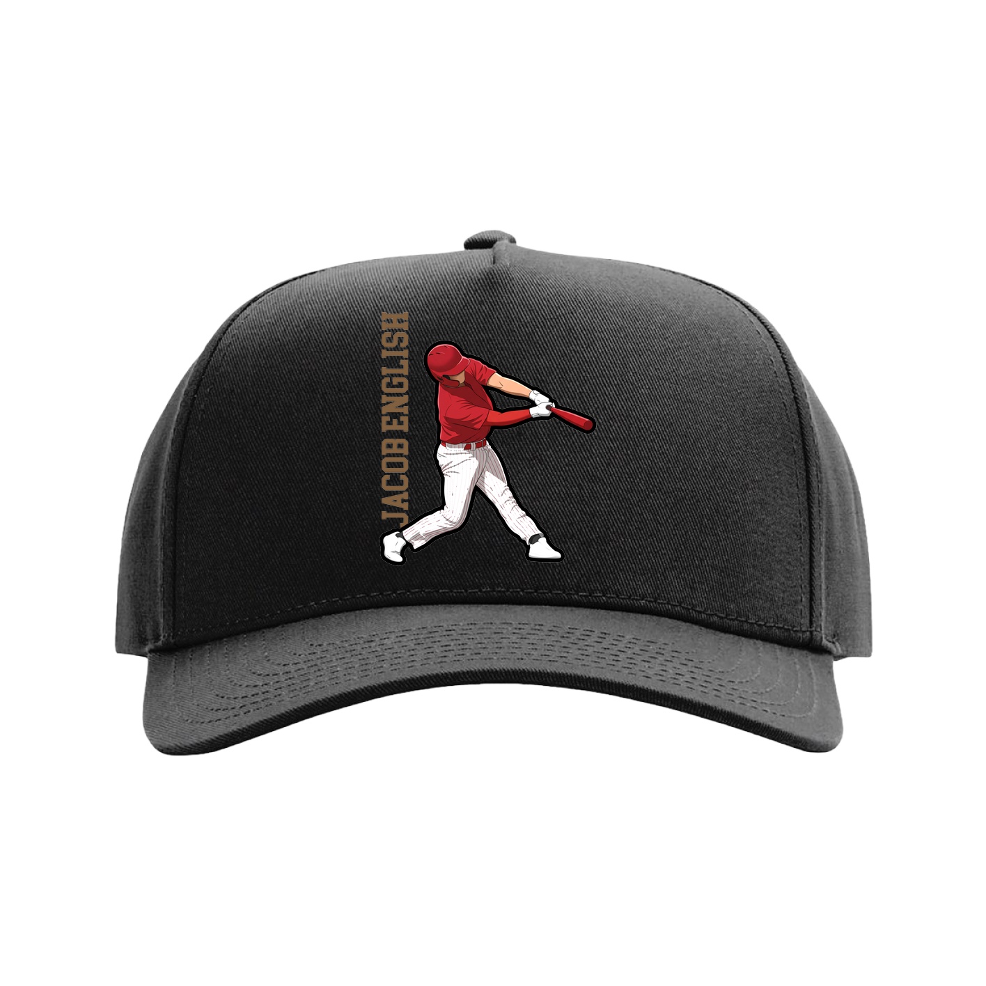 Full Fabric Five-Panel Champ Cap — Name Vertical in Black
