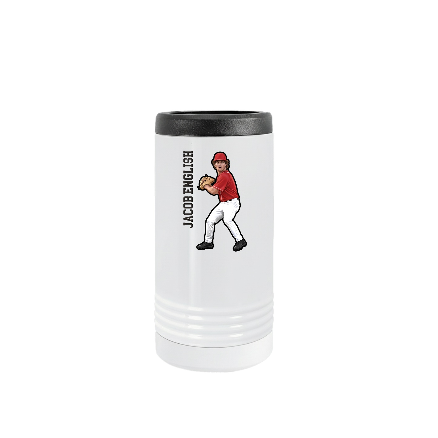 Slim Beverage Holder — Name Vertical in White
