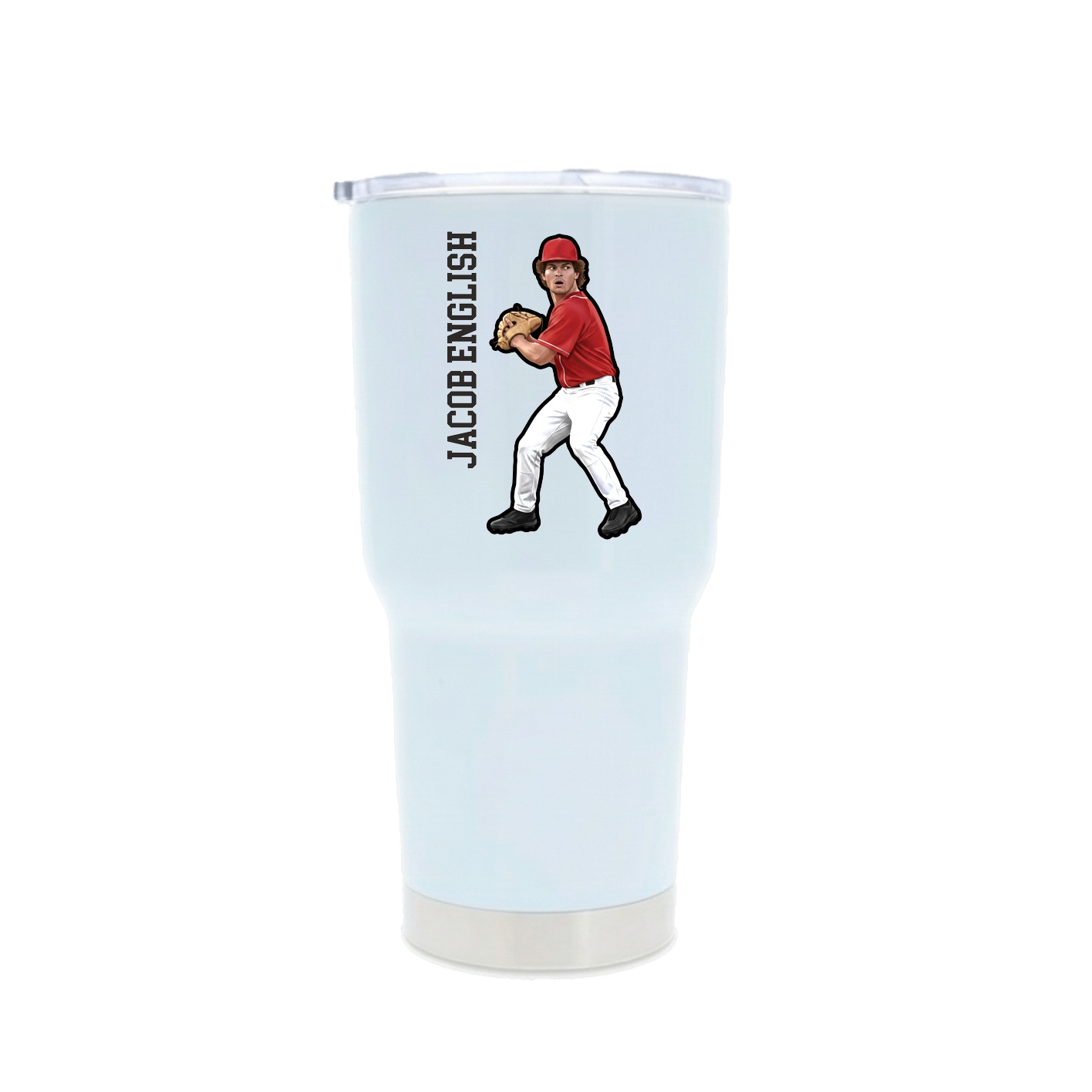 30oz Stainless Steel Tumbler — Name Vertical in White