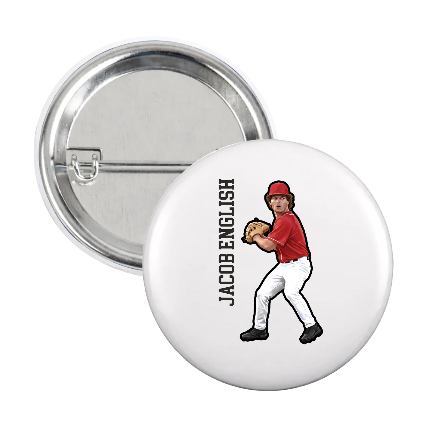 Game Day Button — Name Vertical in White