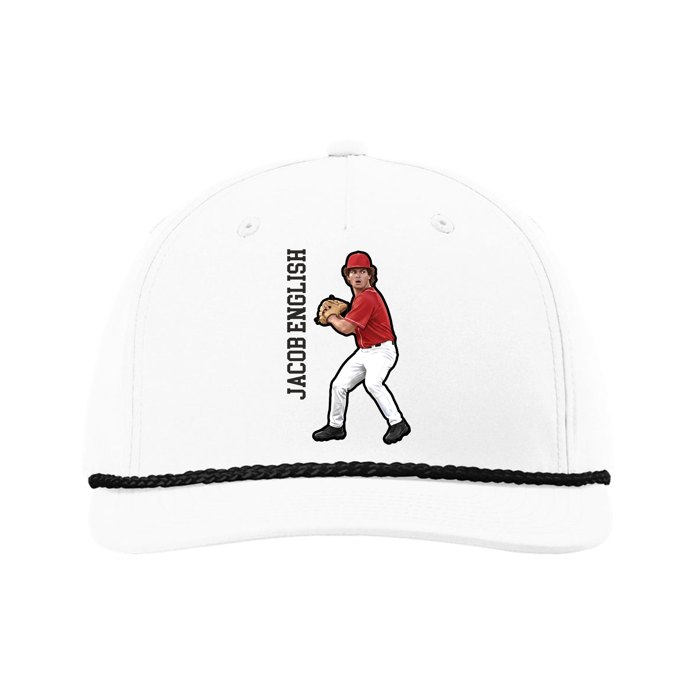 Five-Panel Classic Rope Cap — Name Vertical in White