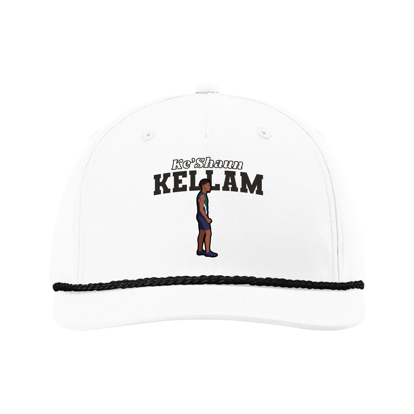 Five-Panel Classic Rope Cap — Name Arch in White