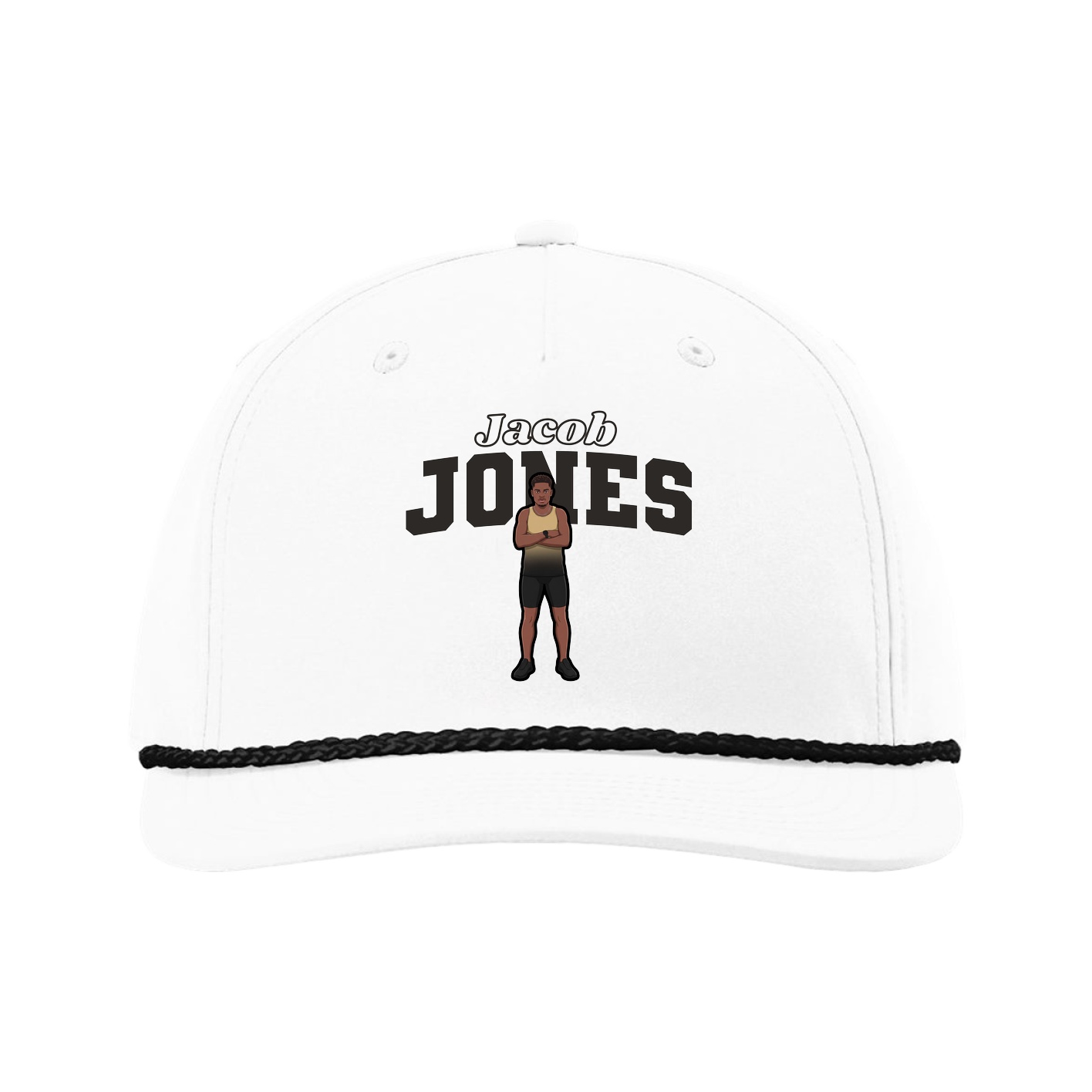 Five-Panel Classic Rope Cap — Name Arch in White