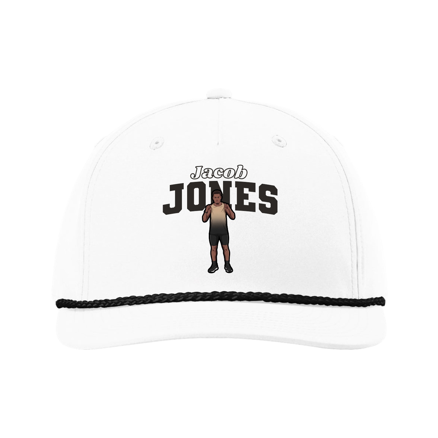 Five-Panel Classic Rope Cap — Name Arch in White
