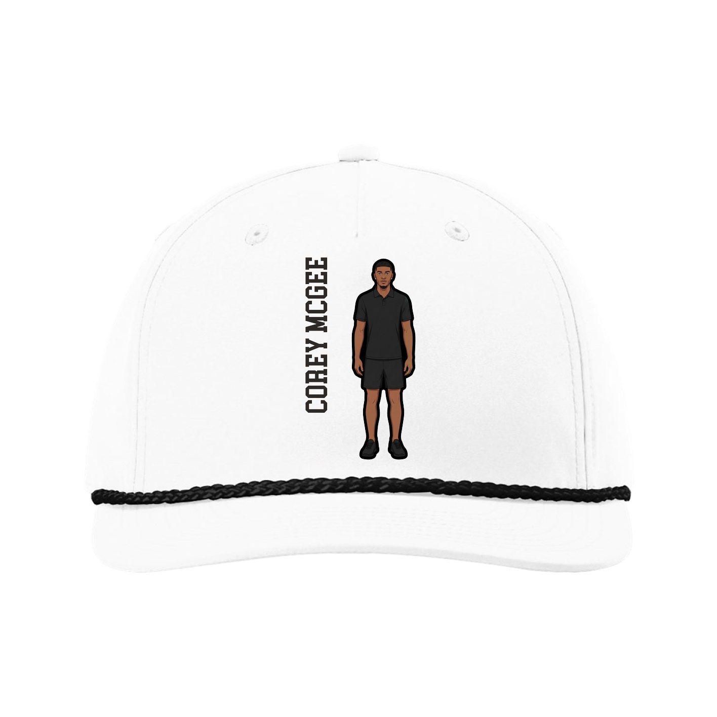 Five-Panel Classic Rope Cap — Name Vertical in White