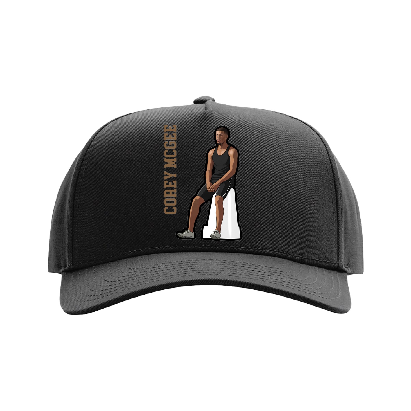 Full Fabric Five-Panel Champ Cap — Name Vertical in Black