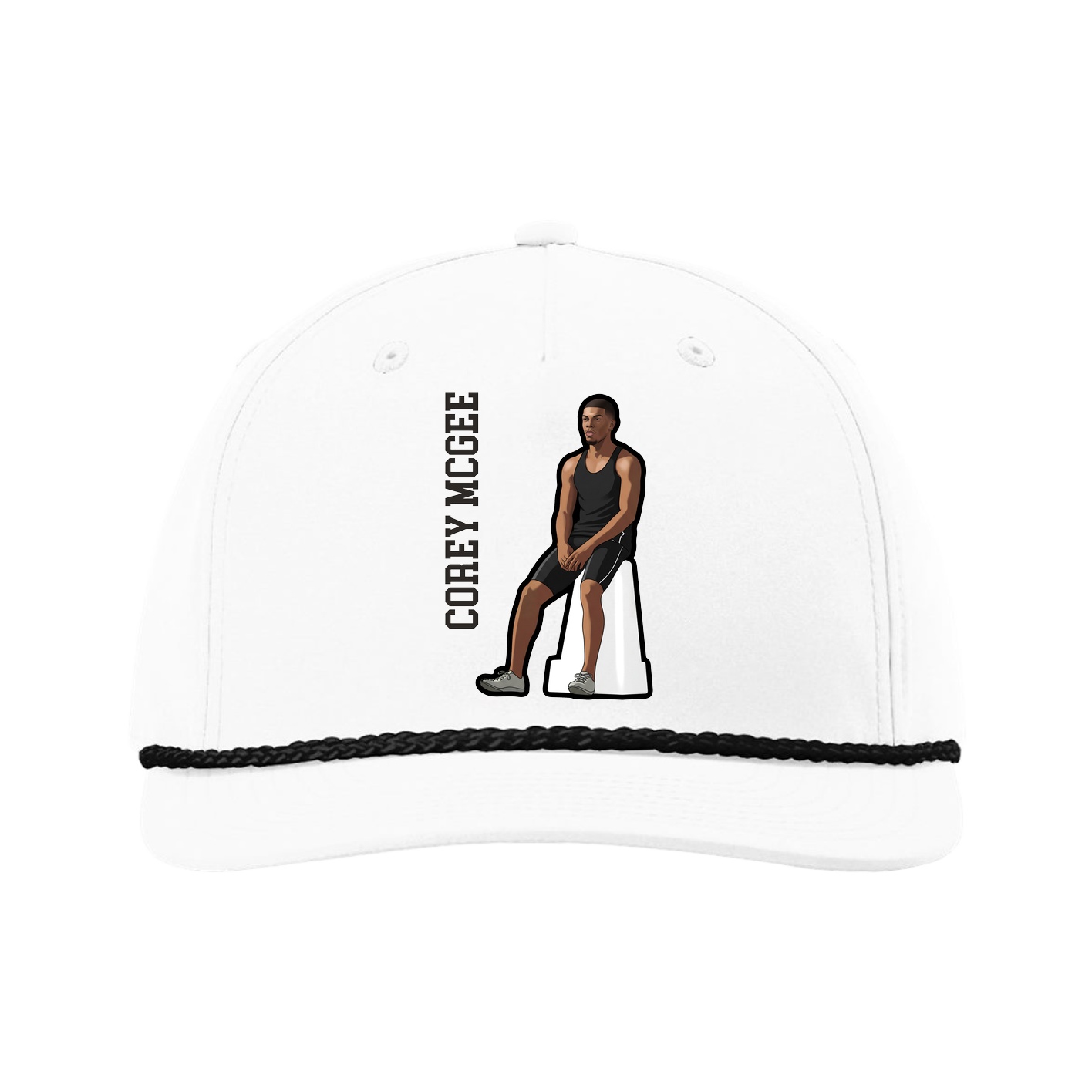 Five-Panel Classic Rope Cap — Name Vertical in White