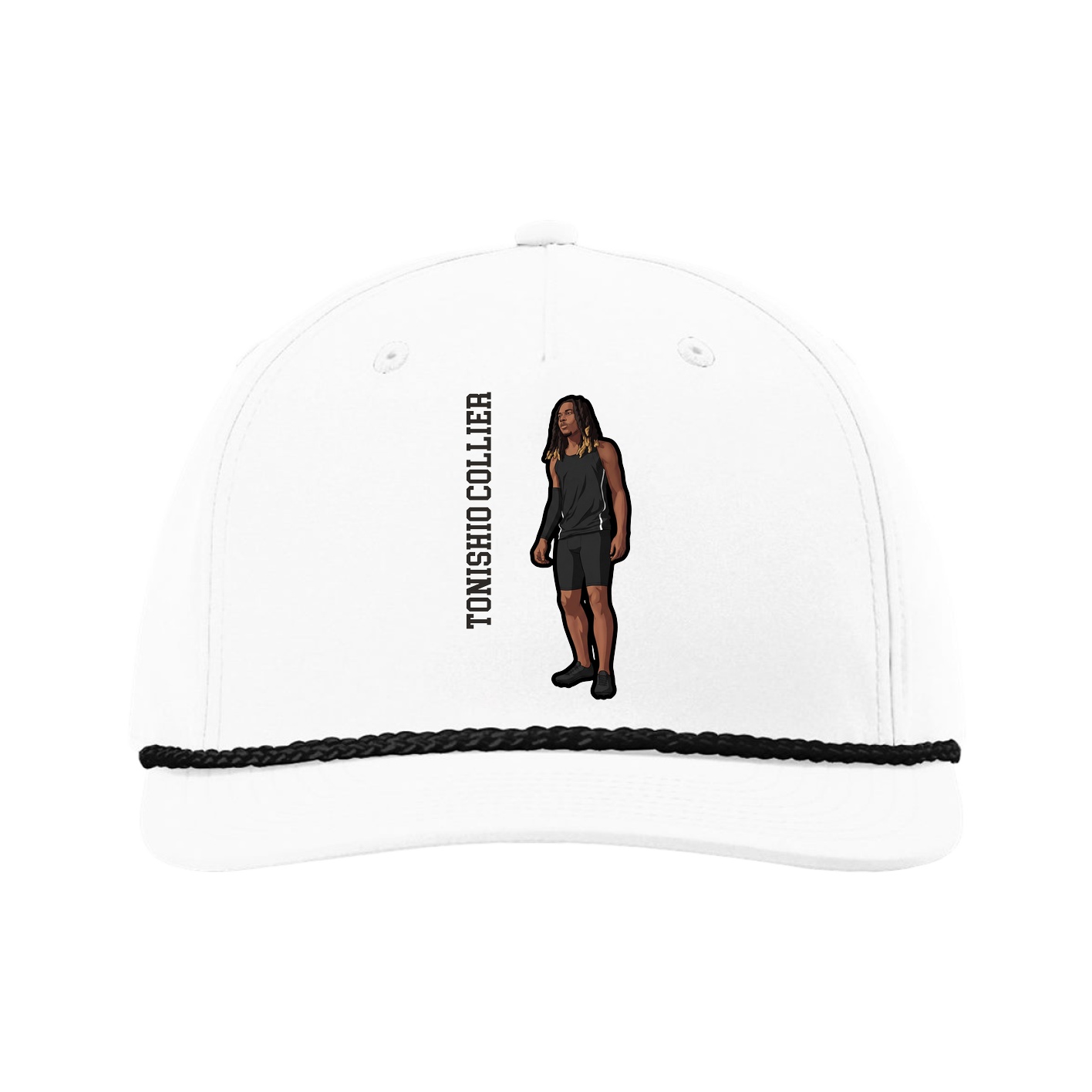 Five-Panel Classic Rope Cap — Name Vertical in White