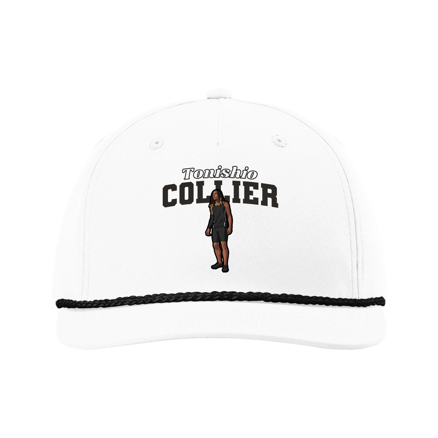 Five-Panel Classic Rope Cap — Name Arch in White