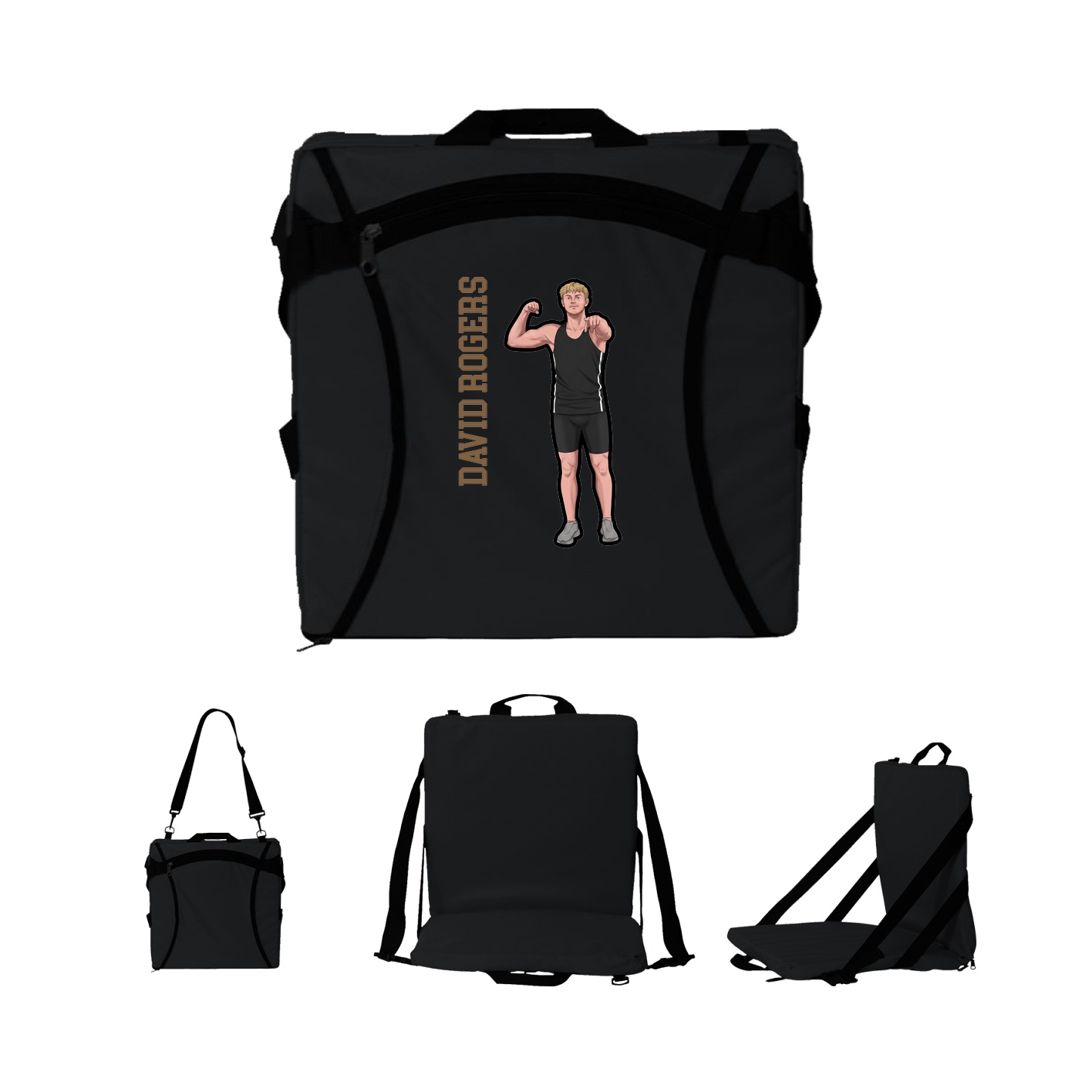 Folding Stadium Seat — Name Vertical in Black