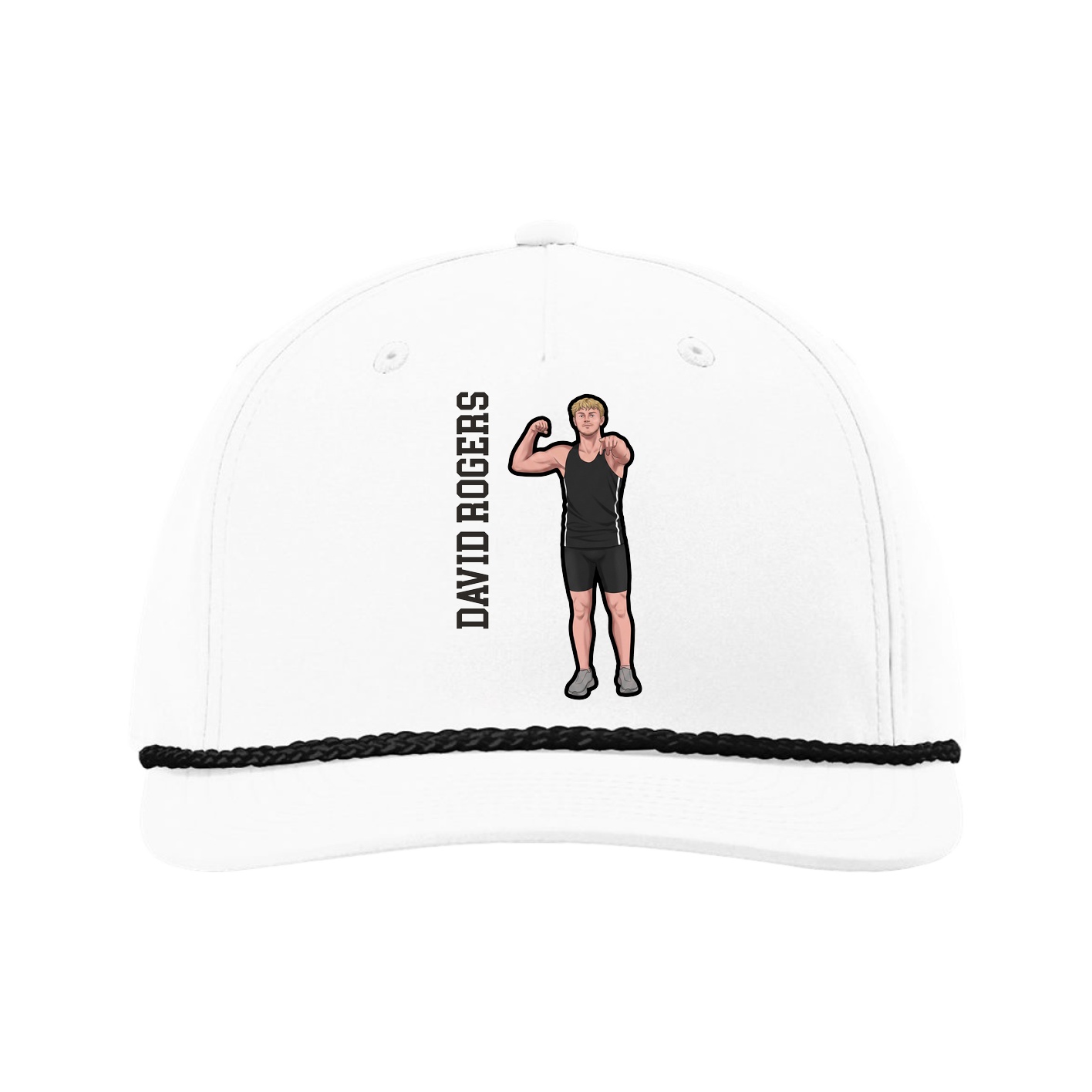 Five-Panel Classic Rope Cap — Name Vertical in White