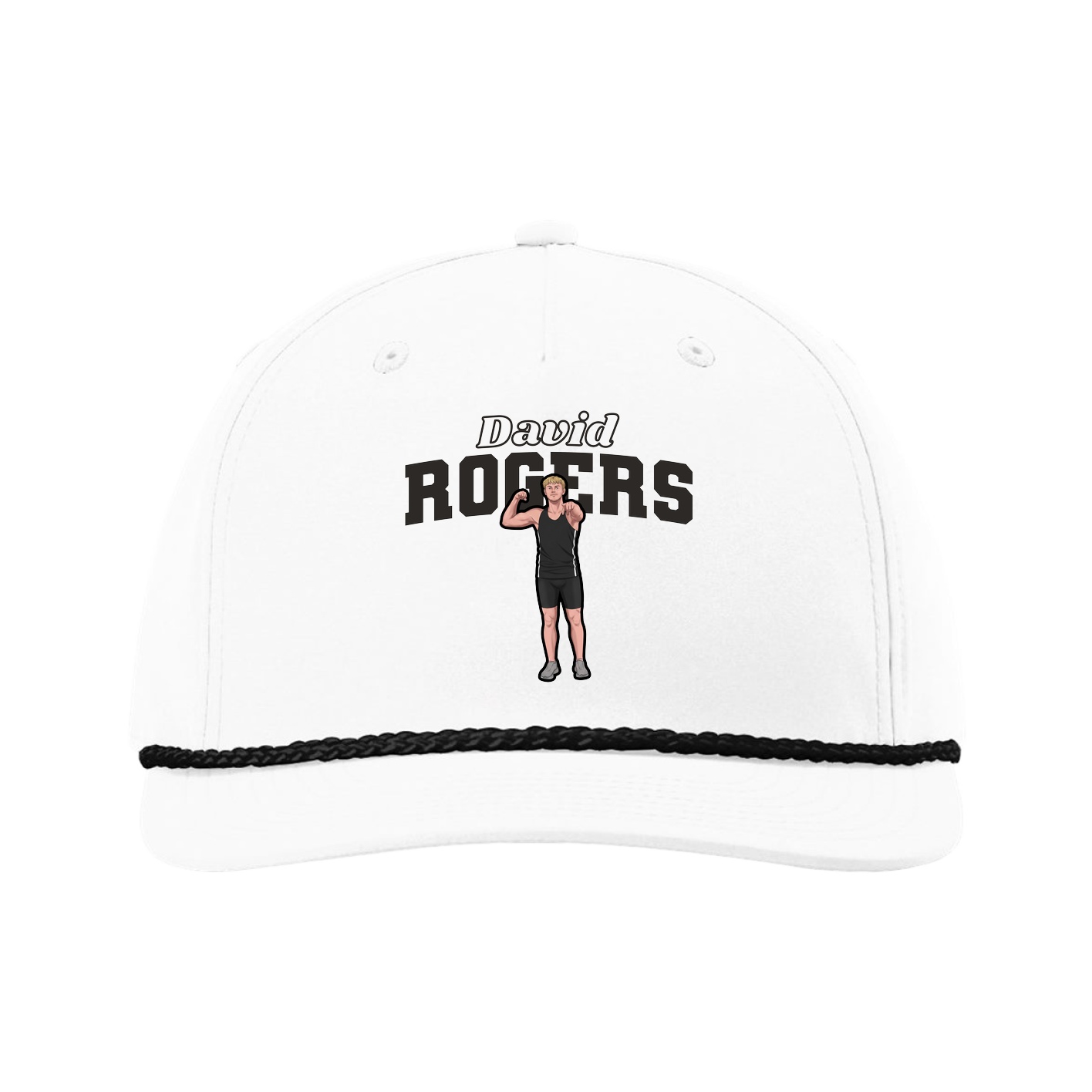 Five-Panel Classic Rope Cap — Name Arch in White