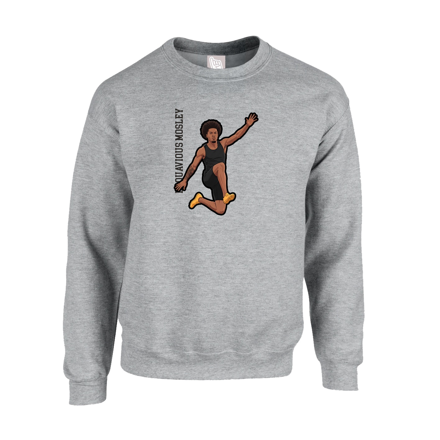 Fleece Crew — Name Vertical in Grey