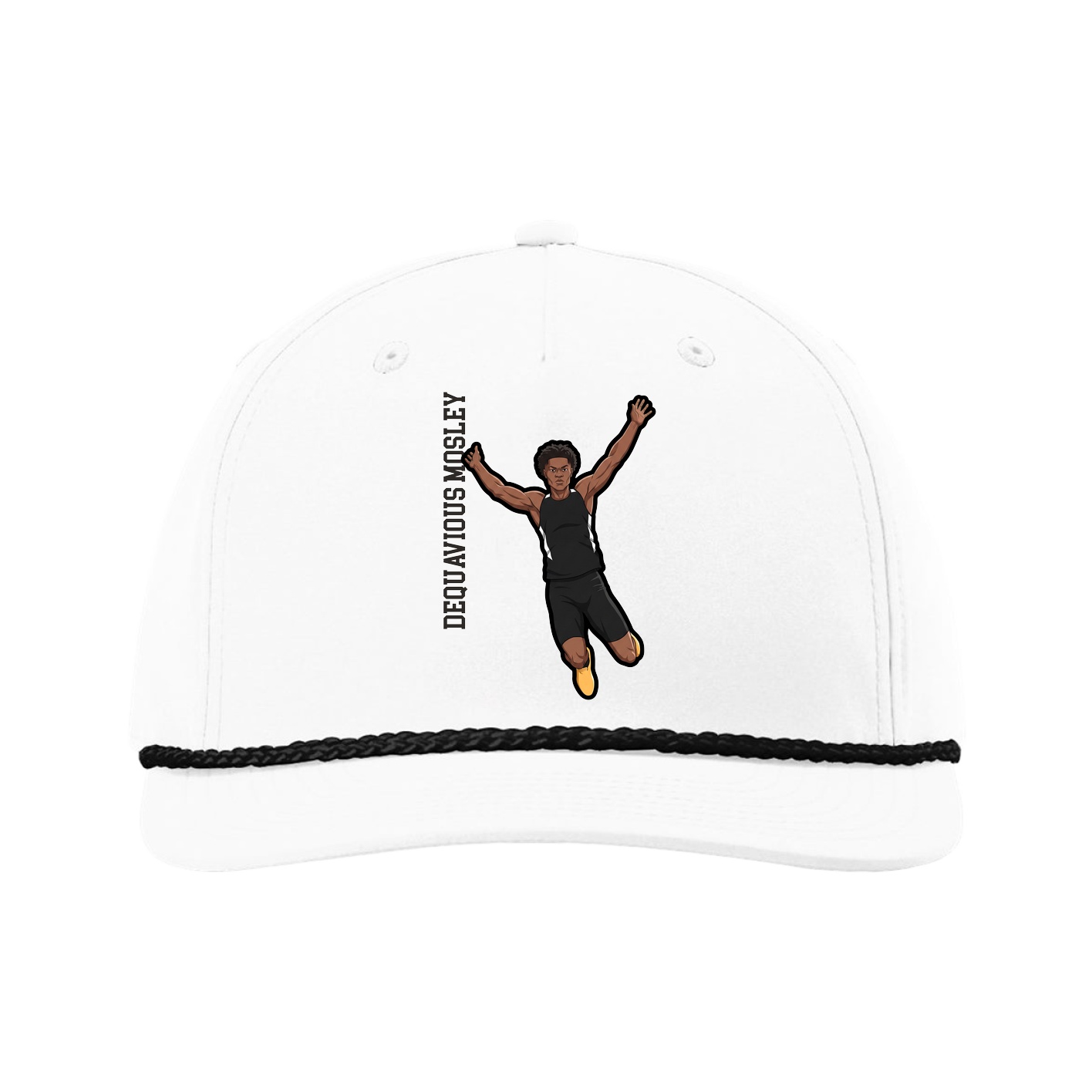 Five-Panel Classic Rope Cap — Name Vertical in White