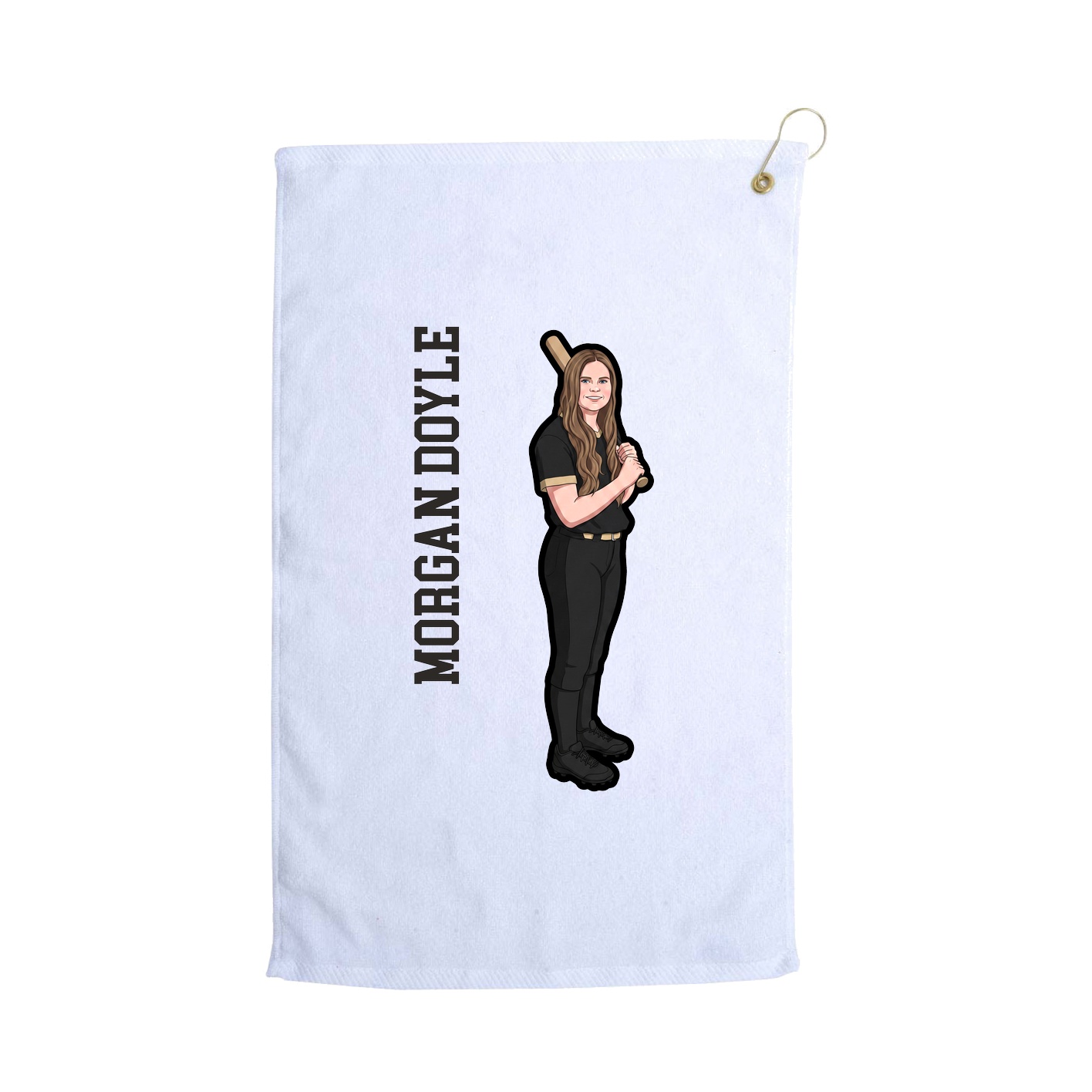 Golf Towel — Name Vertical in White