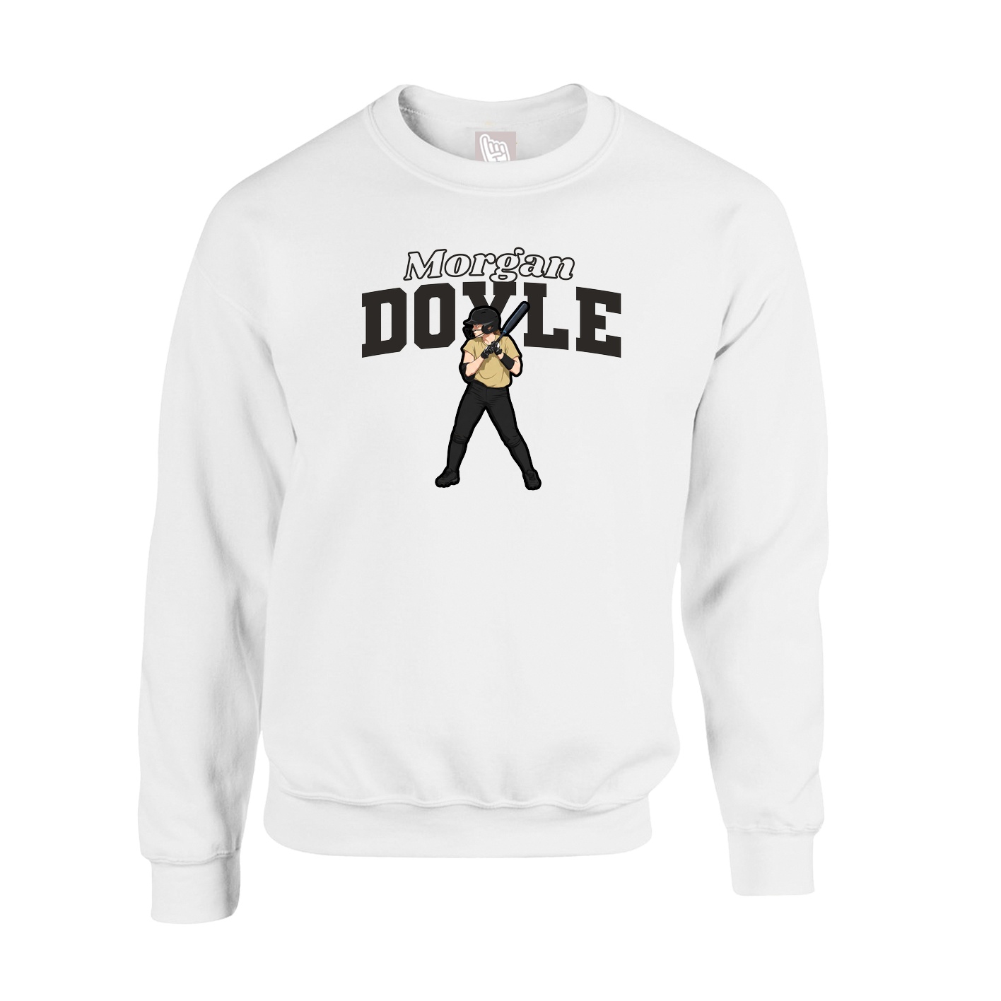 Fleece Crew — Name Arch in White
