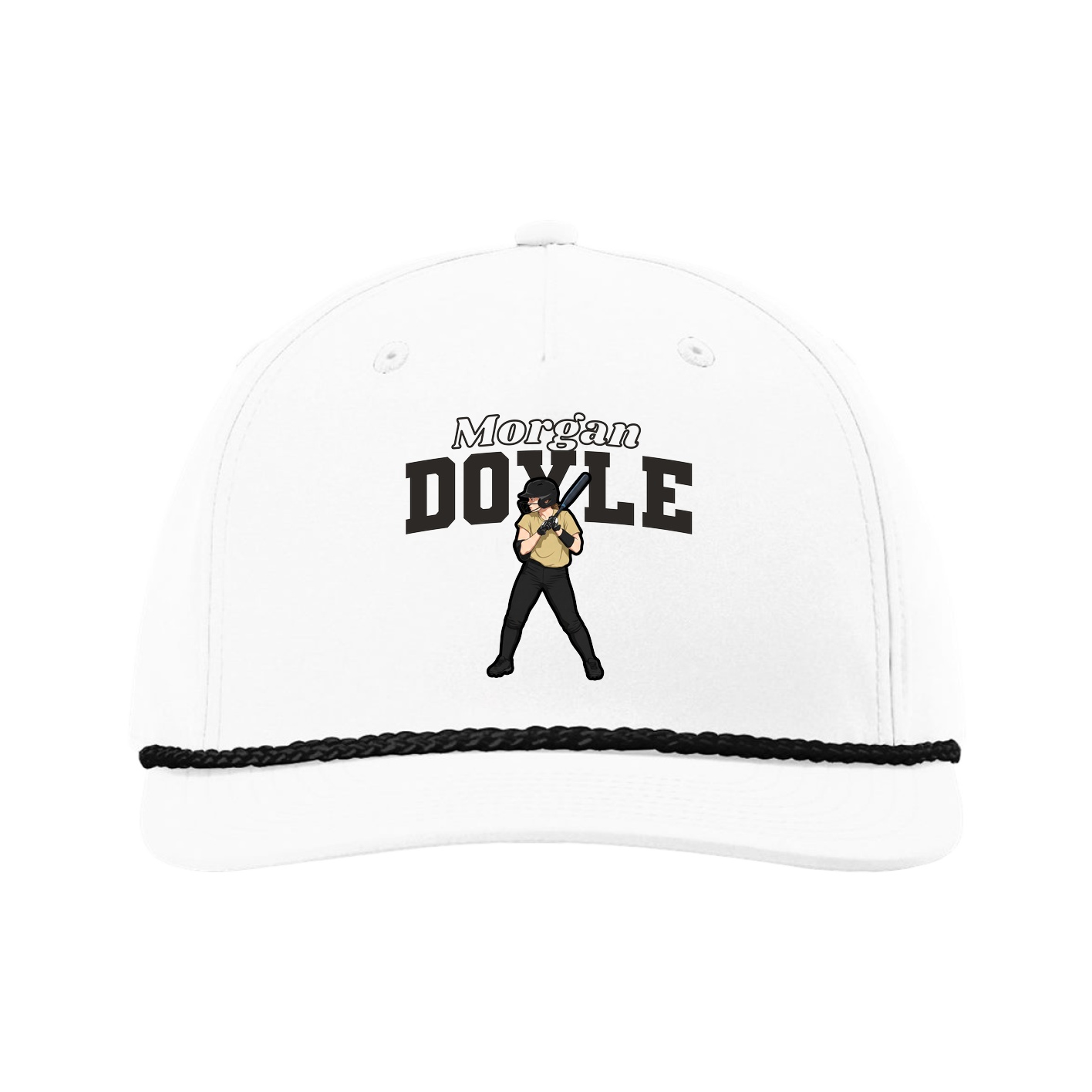 Five-Panel Classic Rope Cap — Name Arch in White