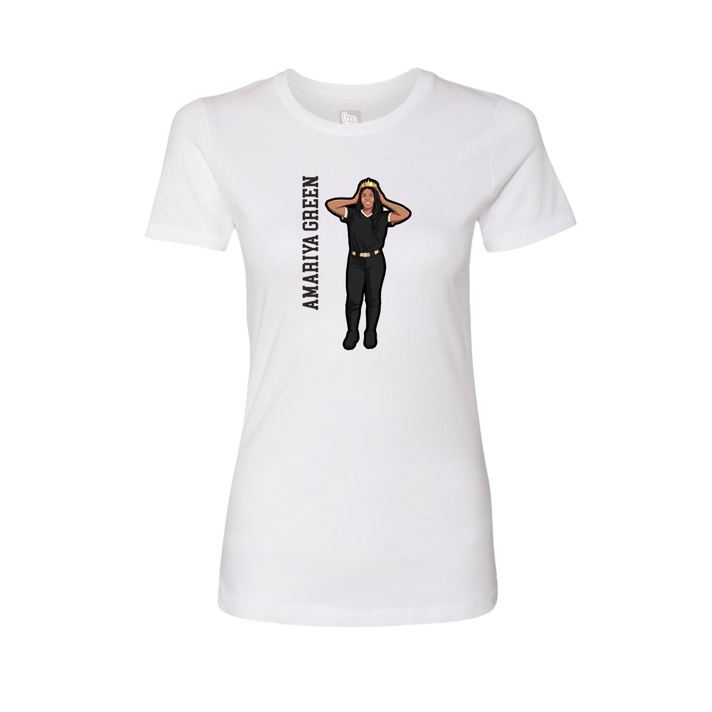 Womens Tee — Name Vertical in White