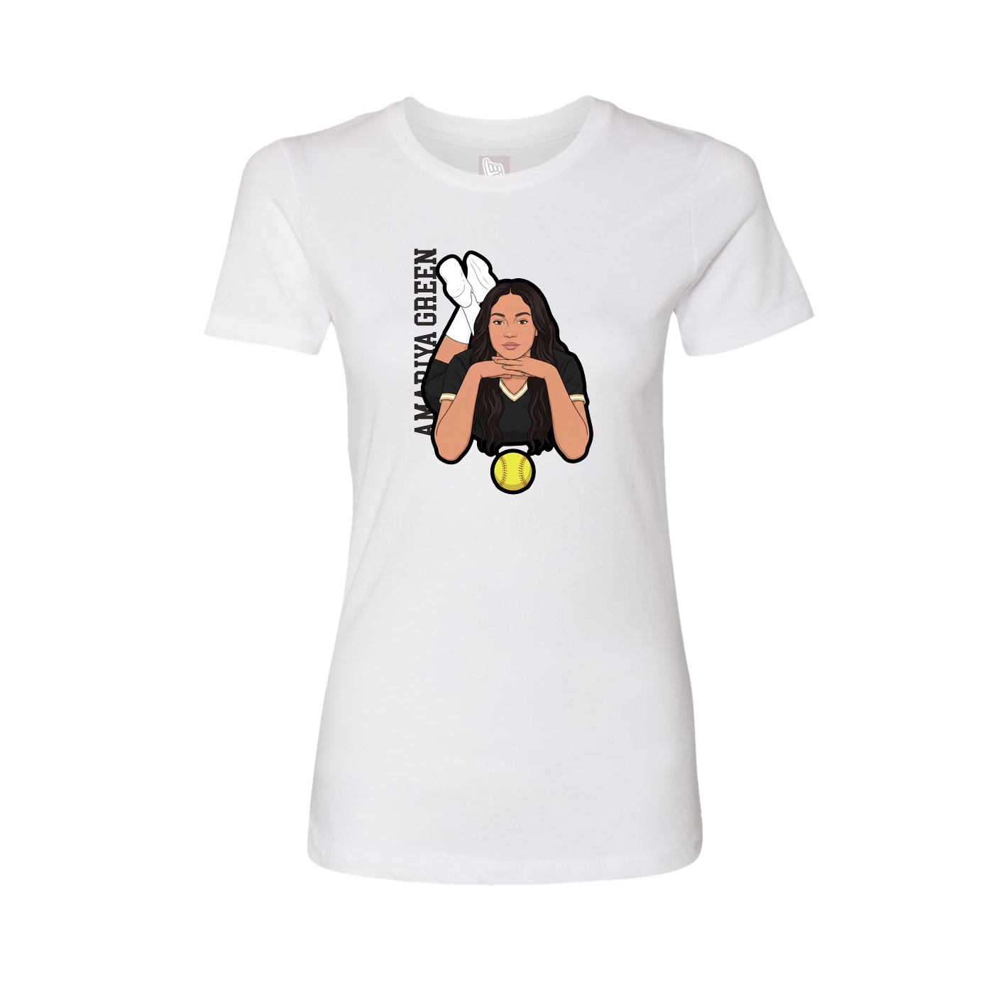 Womens Tee — Name Vertical in White