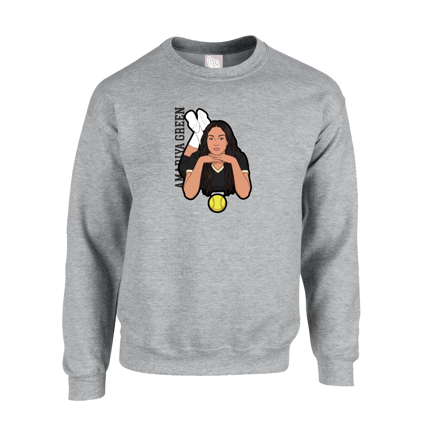 Fleece Crew — Name Vertical in Grey