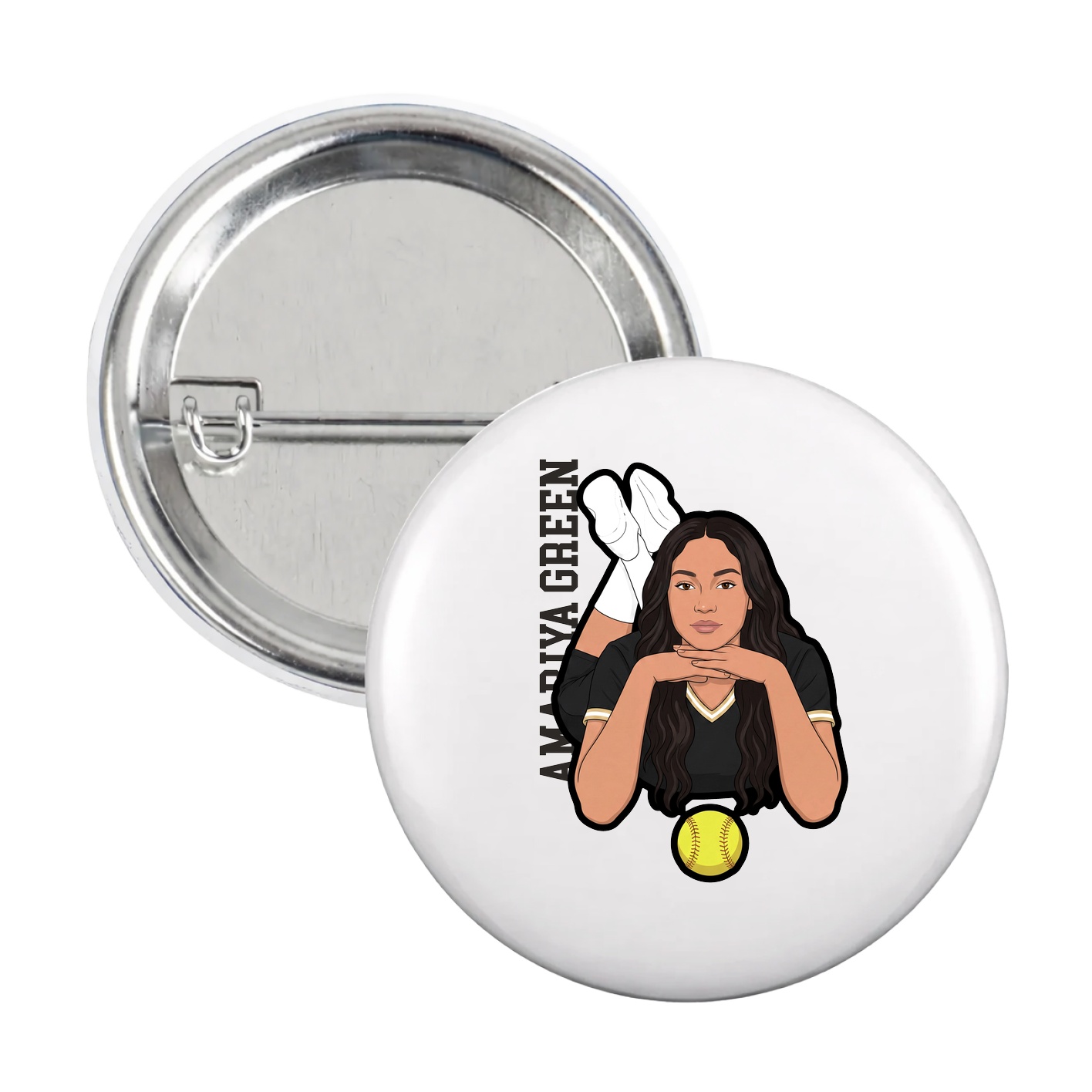 Game Day Button — Name Vertical in White