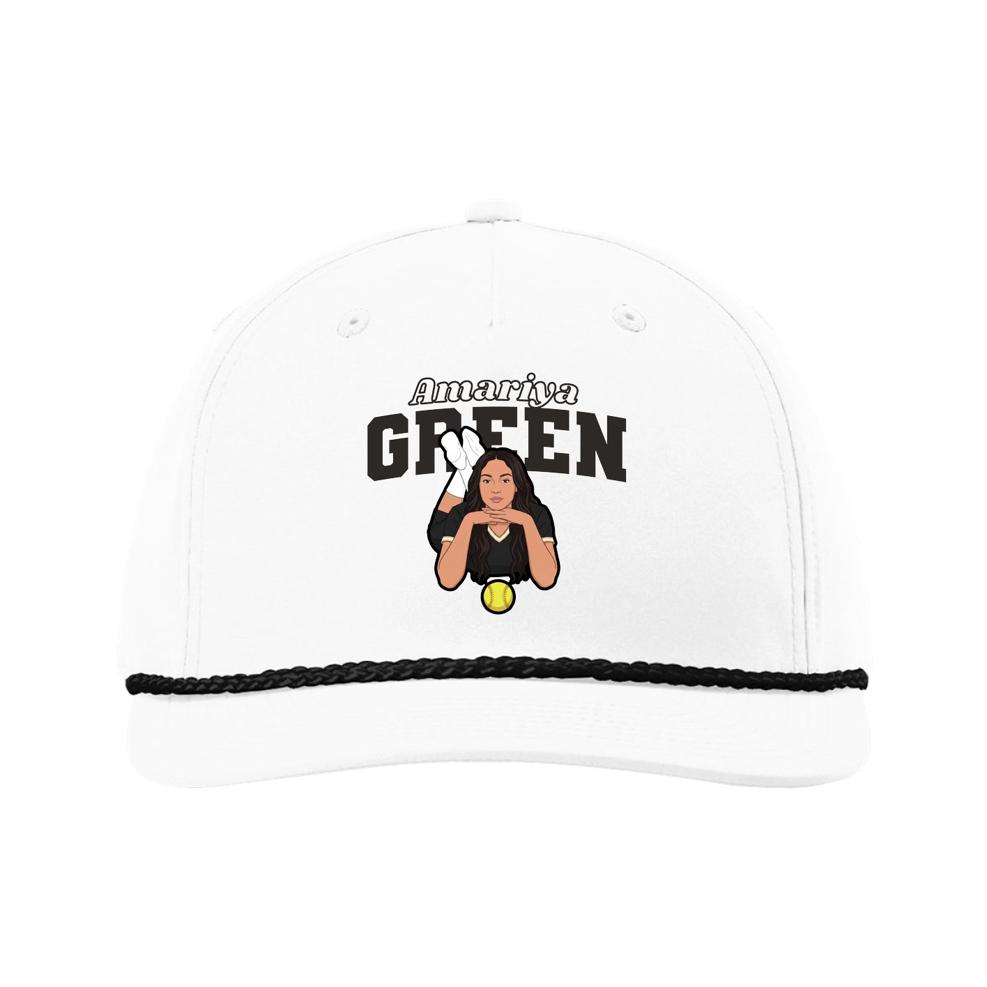 Five-Panel Classic Rope Cap — Name Arch in White