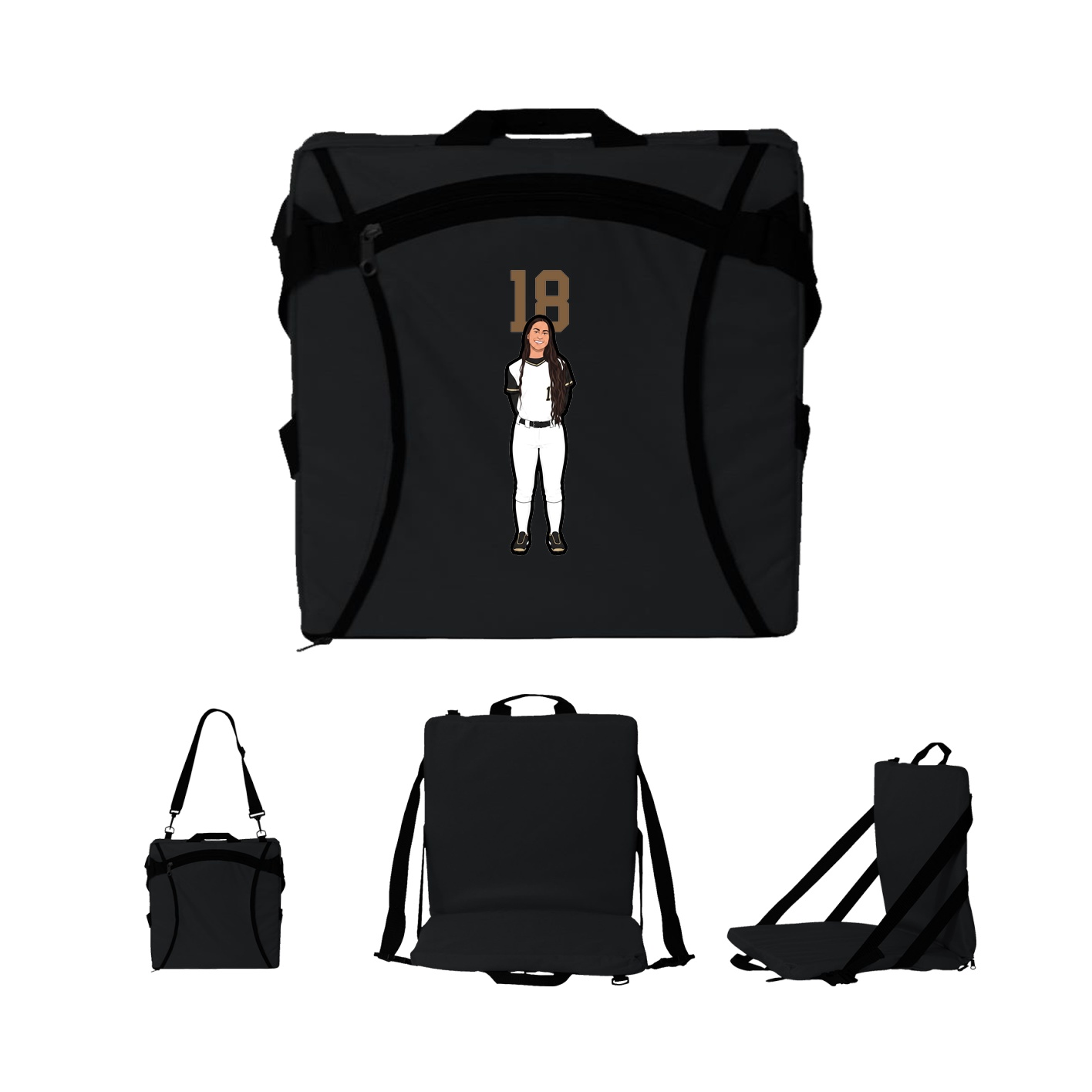 Folding Stadium Seat — Number Top in Black