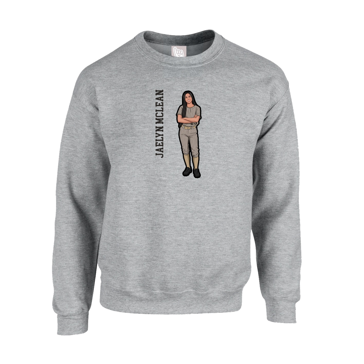 Fleece Crew — Name Vertical in Grey