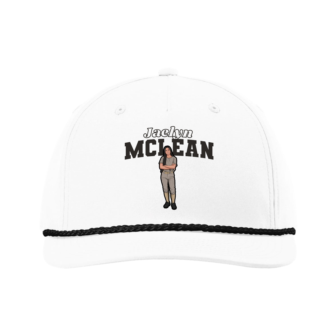 Five-Panel Classic Rope Cap — Name Arch in White