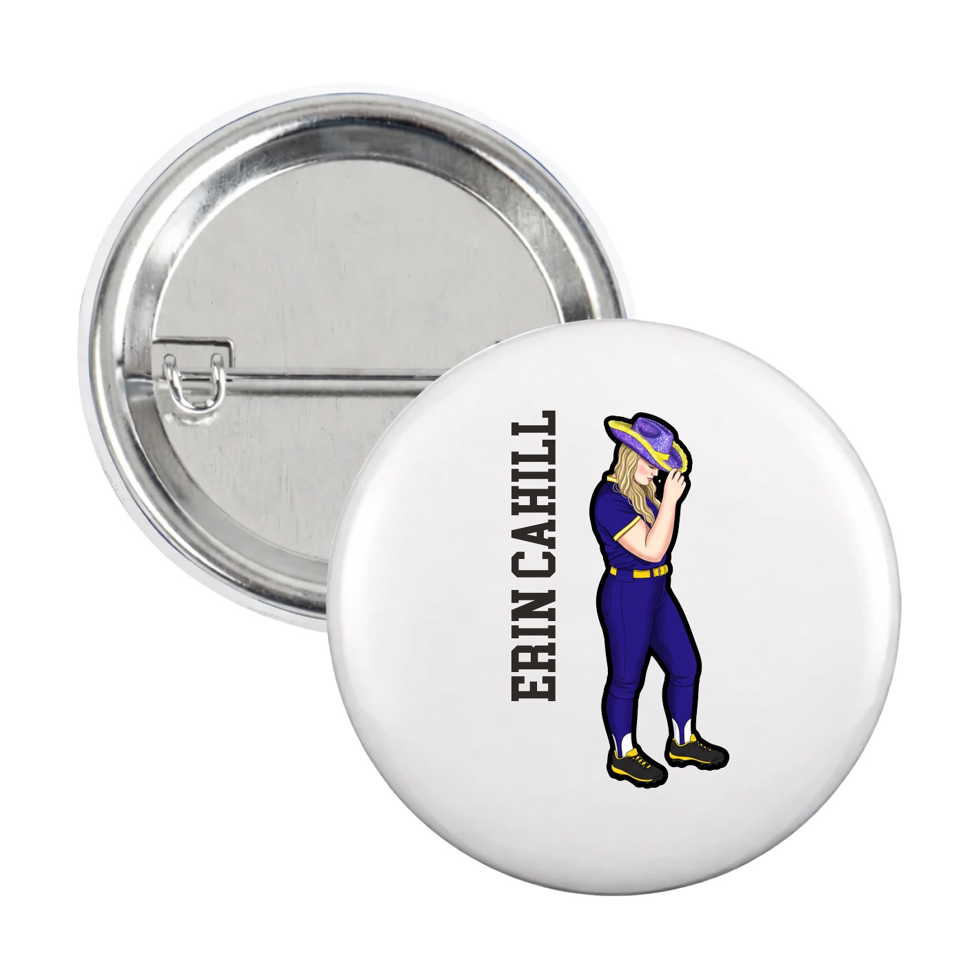 Game Day Button — Name Vertical in White