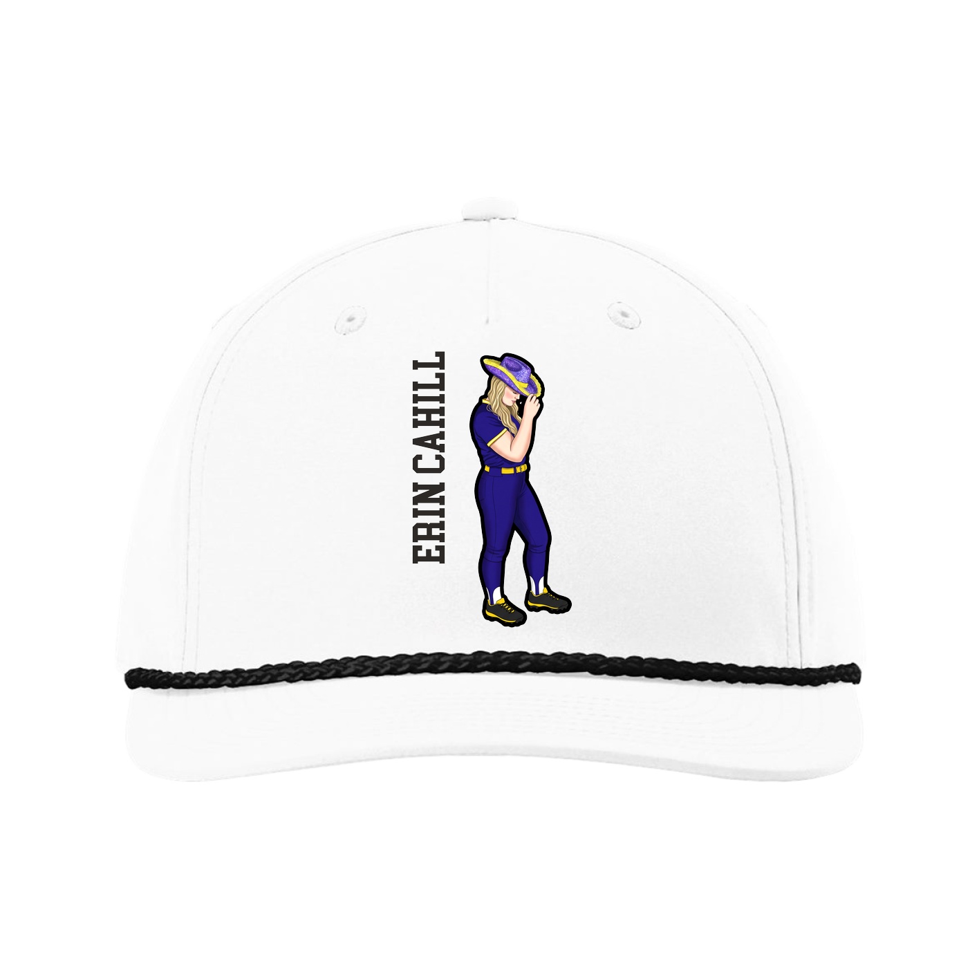 Five-Panel Classic Rope Cap — Name Vertical in White