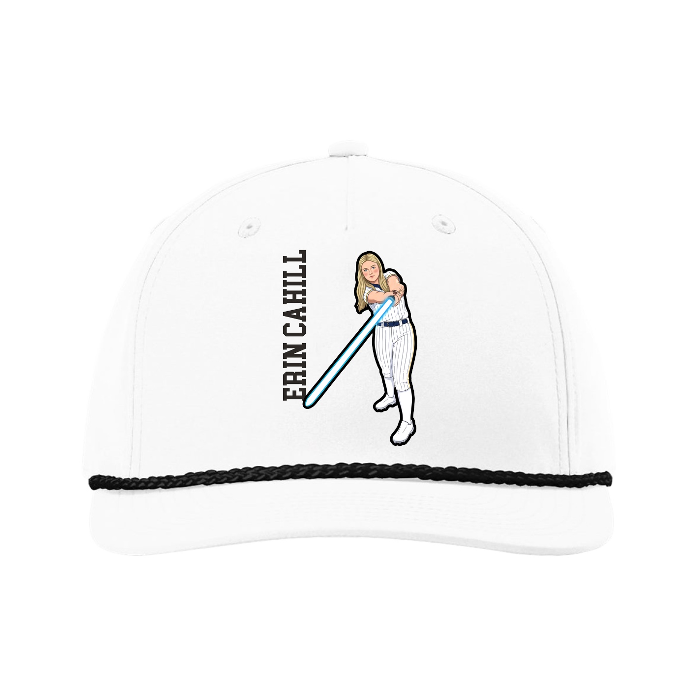 Five-Panel Classic Rope Cap — Name Vertical in White