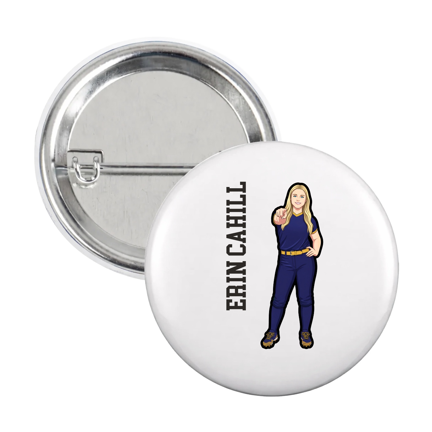 Game Day Button — Name Vertical in White