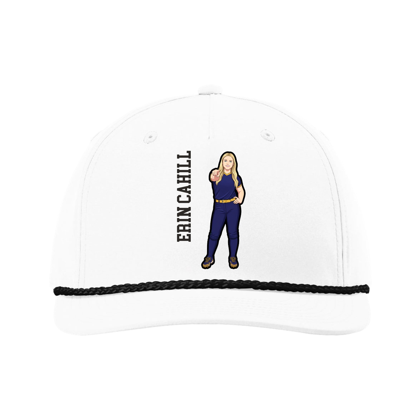 Five-Panel Classic Rope Cap — Name Vertical in White