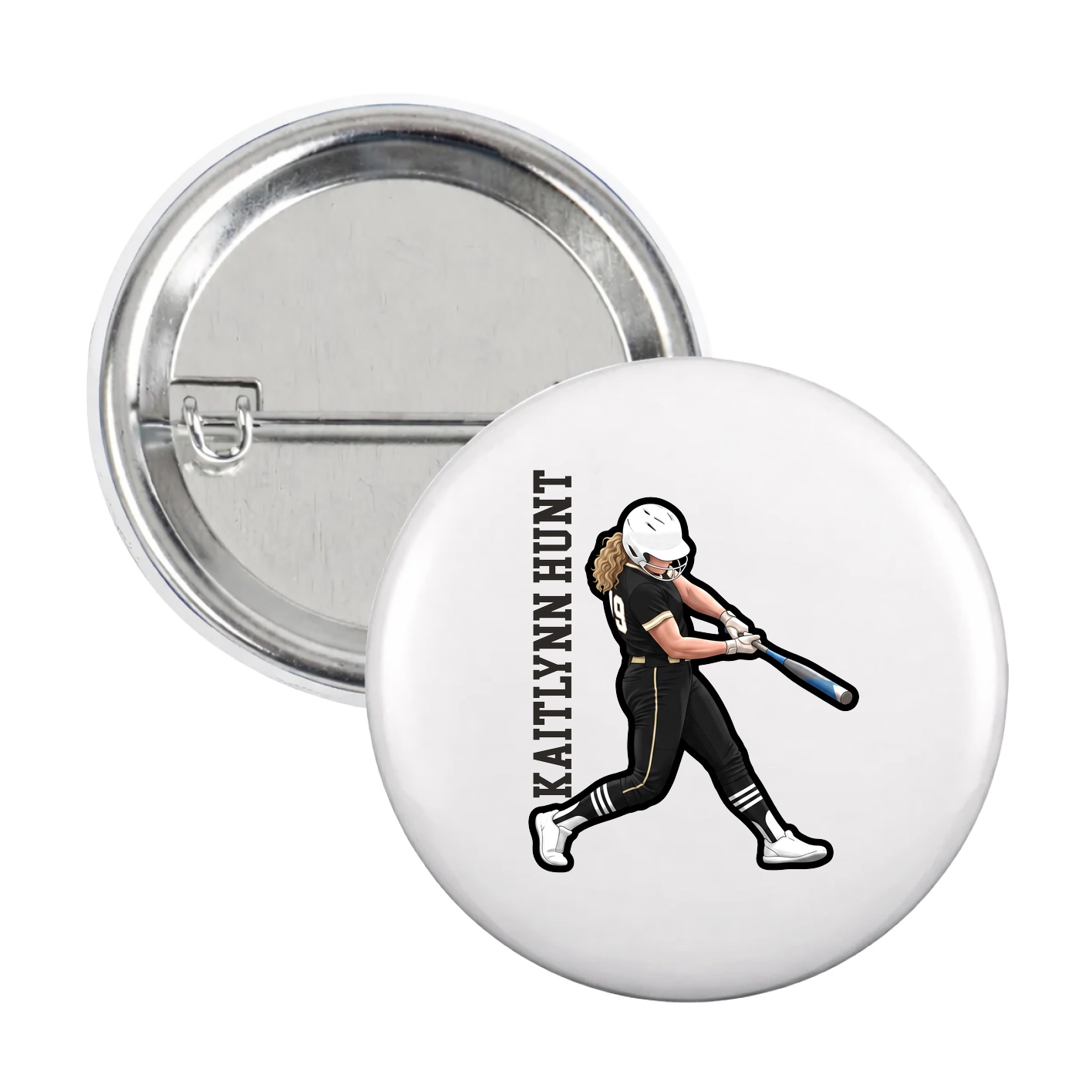 Game Day Button — Name Vertical in White