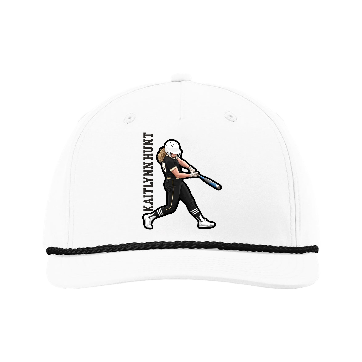 Five-Panel Classic Rope Cap — Name Vertical in White