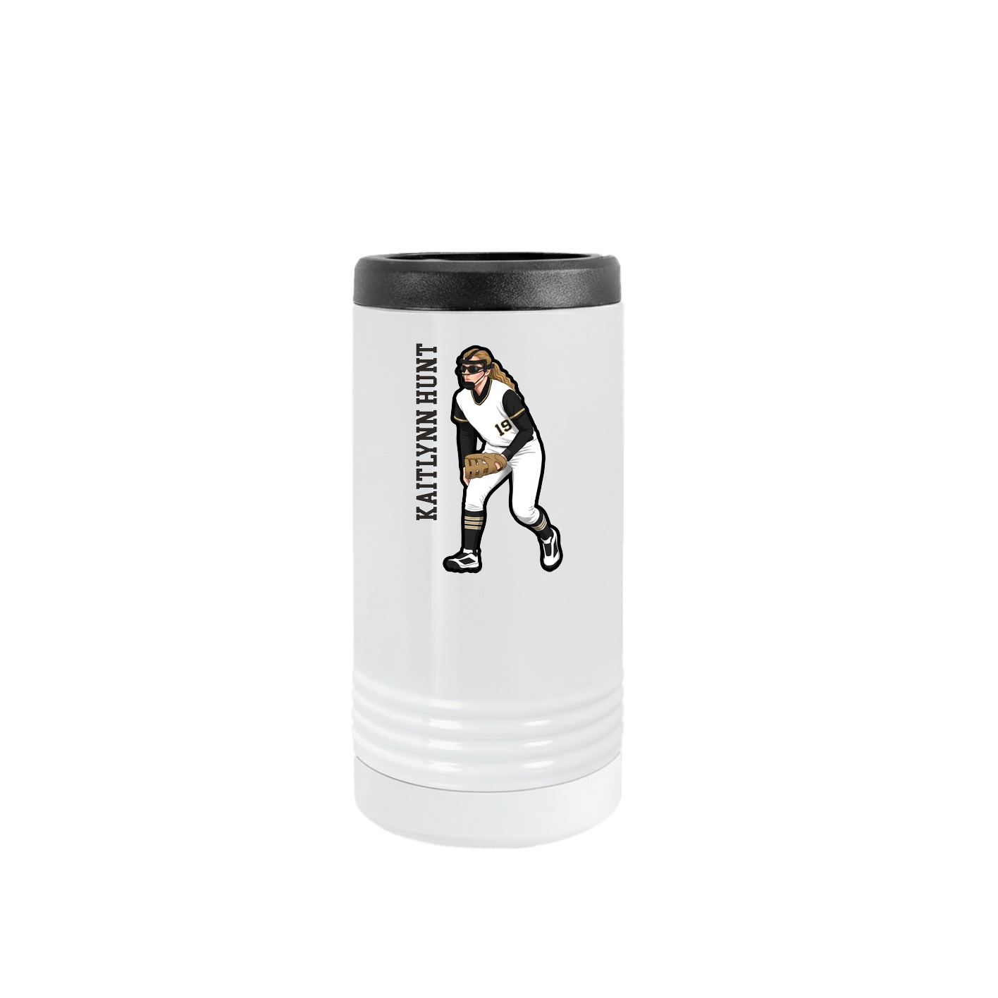 Slim Beverage Holder — Name Vertical in White