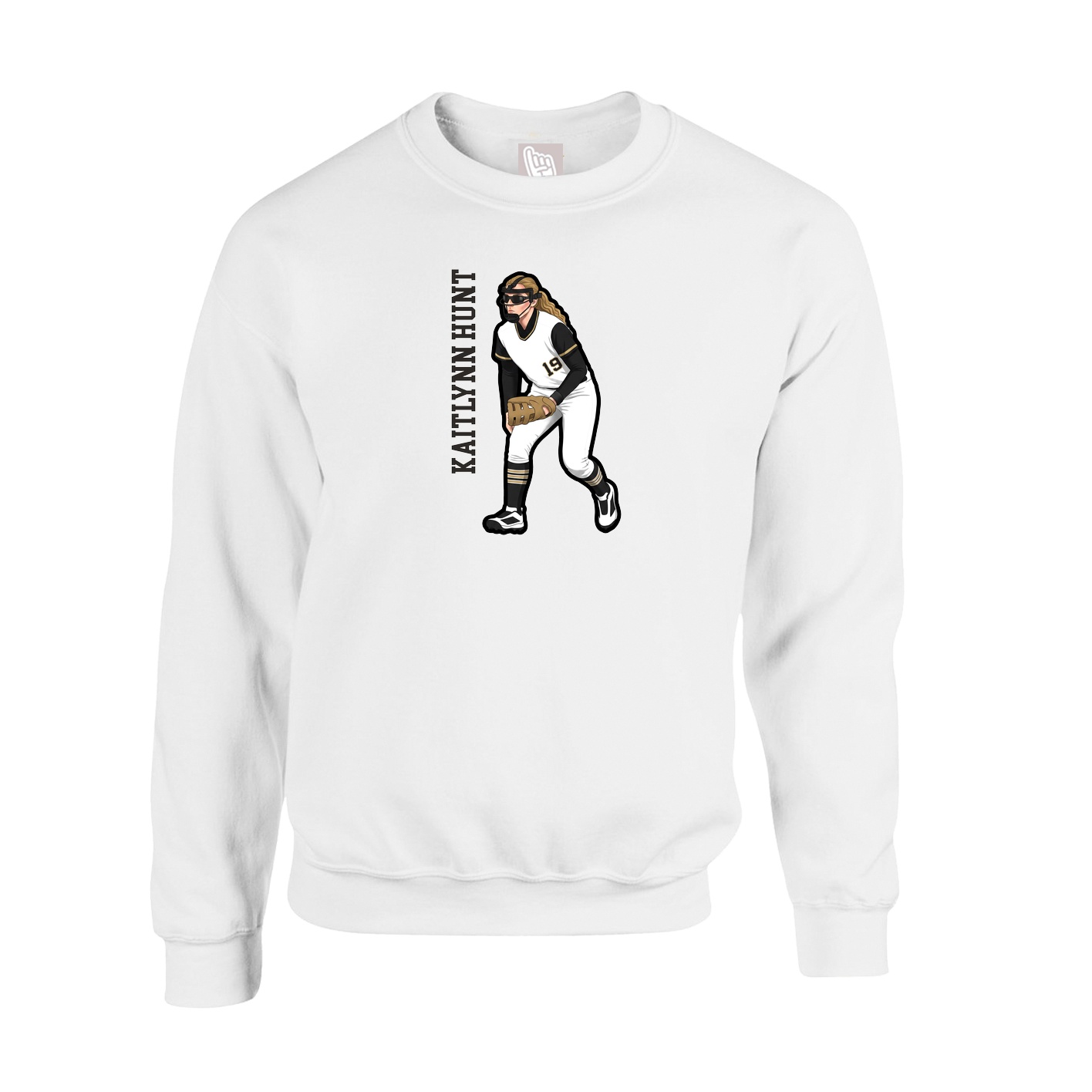 Fleece Crew — Name Vertical in White