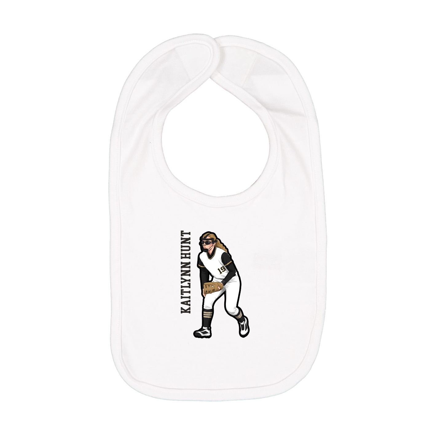 Infant Bib — Name Vertical in White