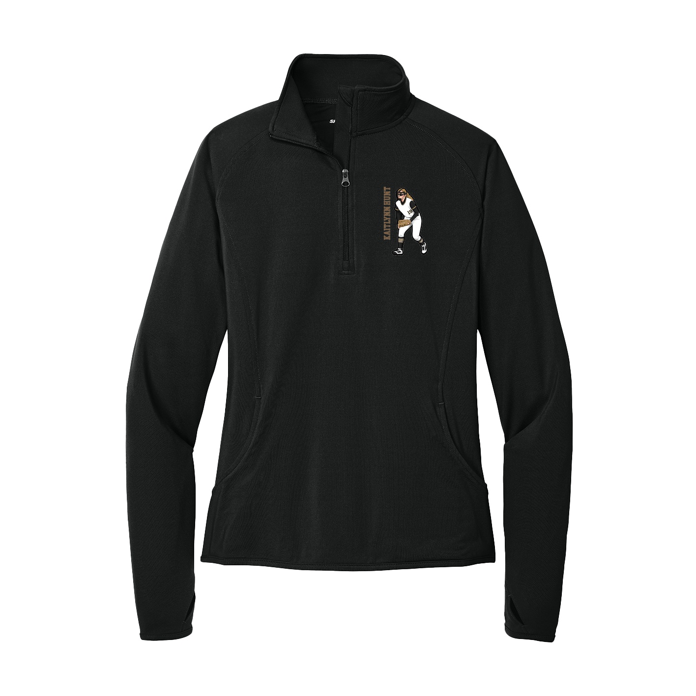 Women's Q-Zip Pullover — Name Vertical in Black
