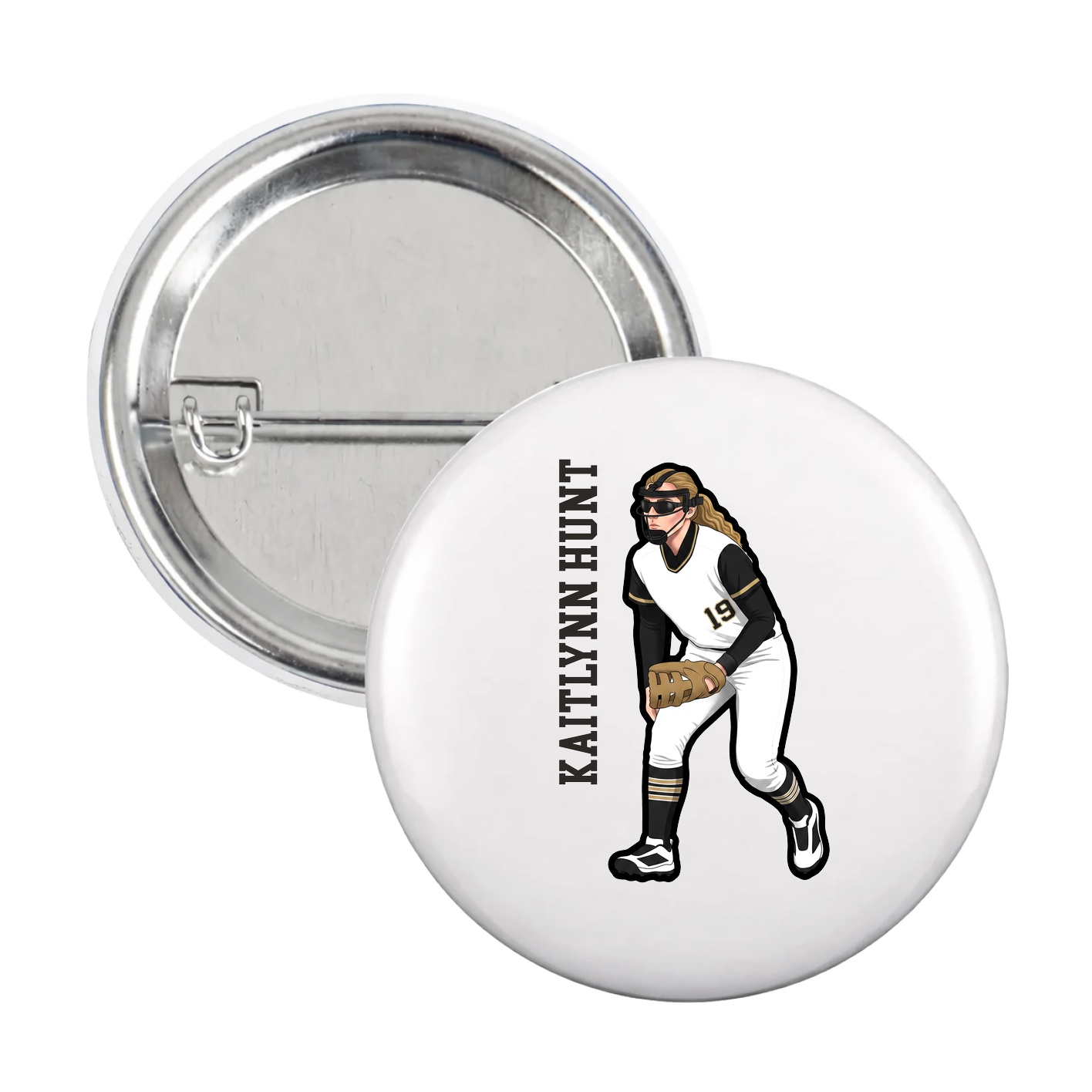 Game Day Button — Name Vertical in White