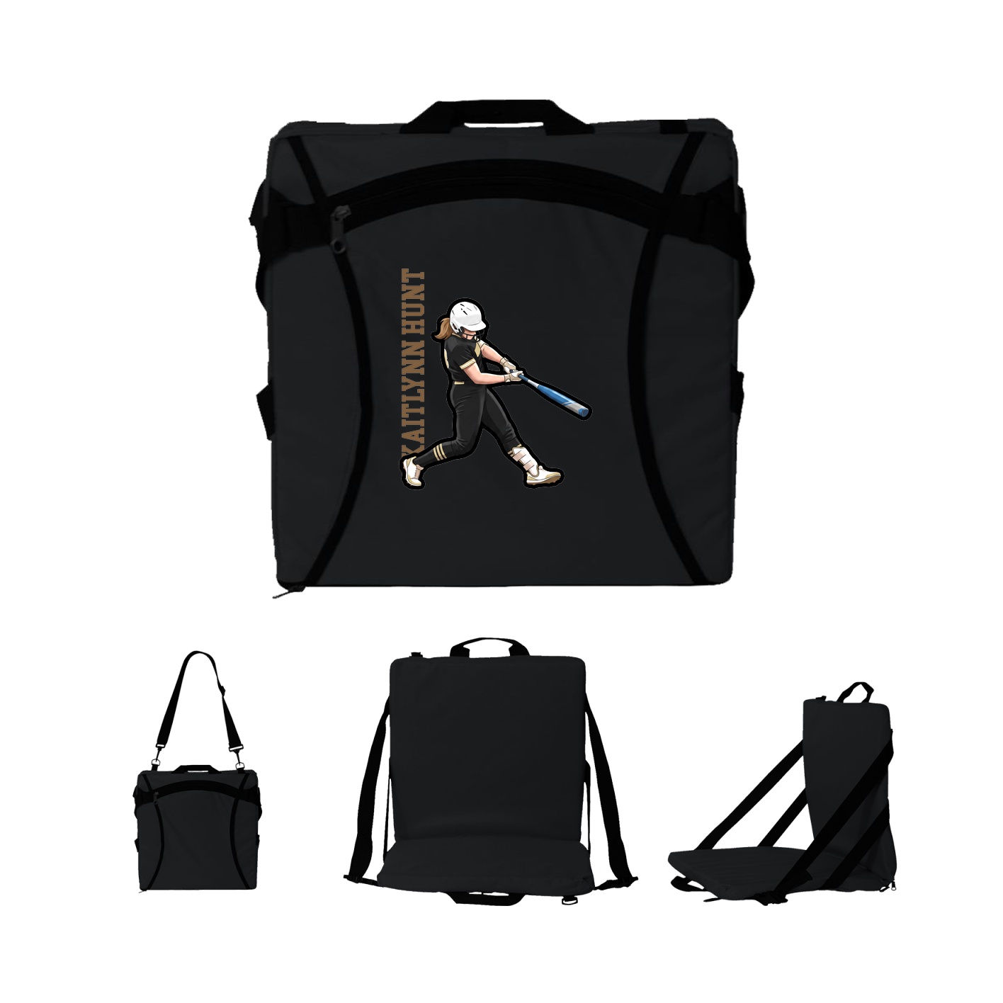 Folding Stadium Seat — Name Vertical in Black