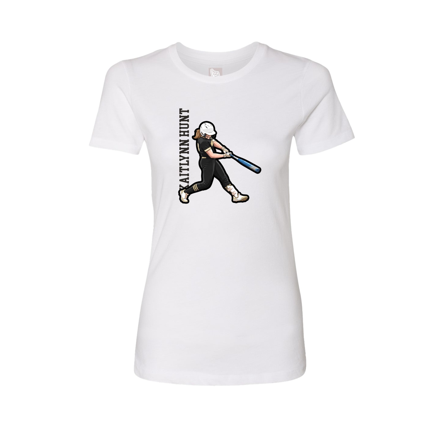 Womens Tee — Name Vertical in White
