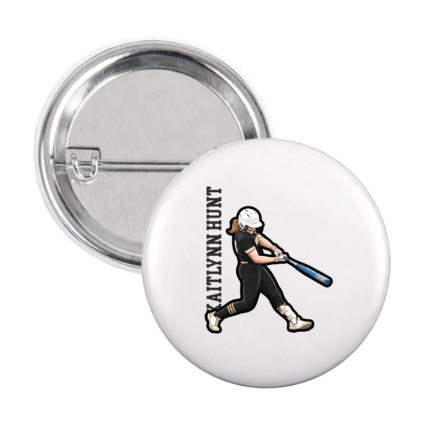 Game Day Button — Name Vertical in White
