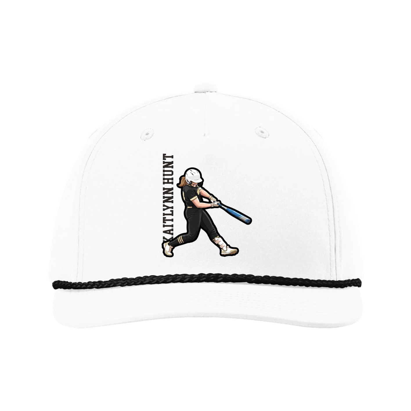 Five-Panel Classic Rope Cap — Name Vertical in White
