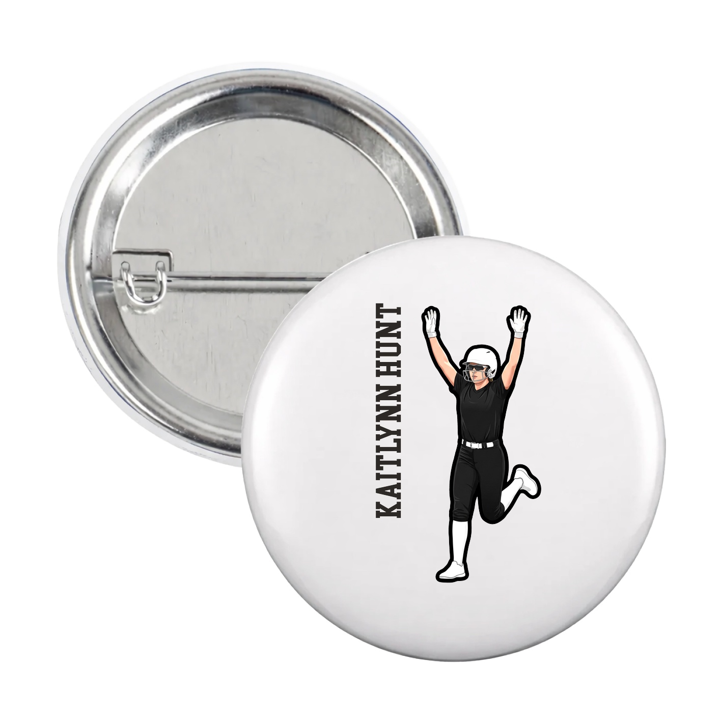 Game Day Button — Name Vertical in White