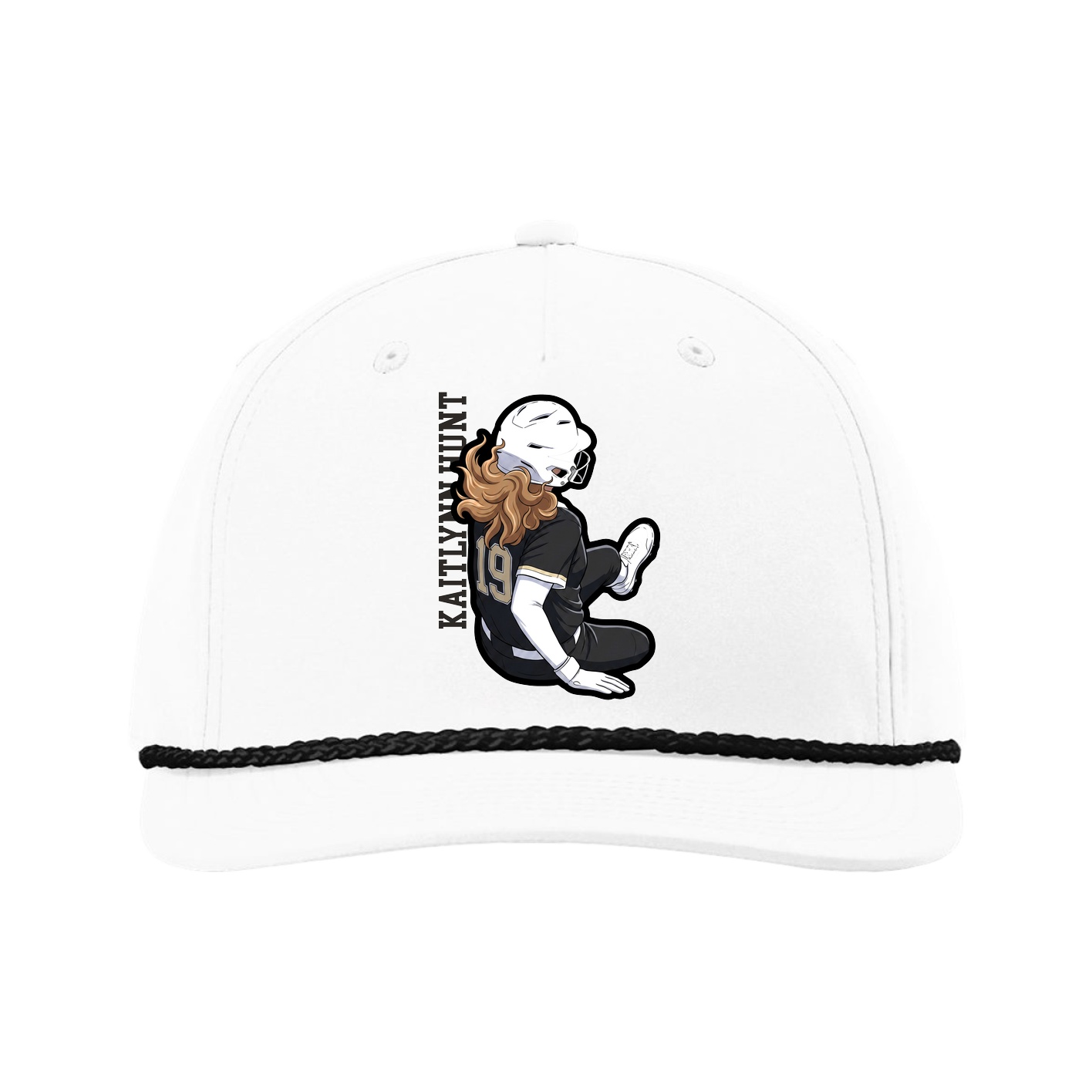 Five-Panel Classic Rope Cap — Name Vertical in White